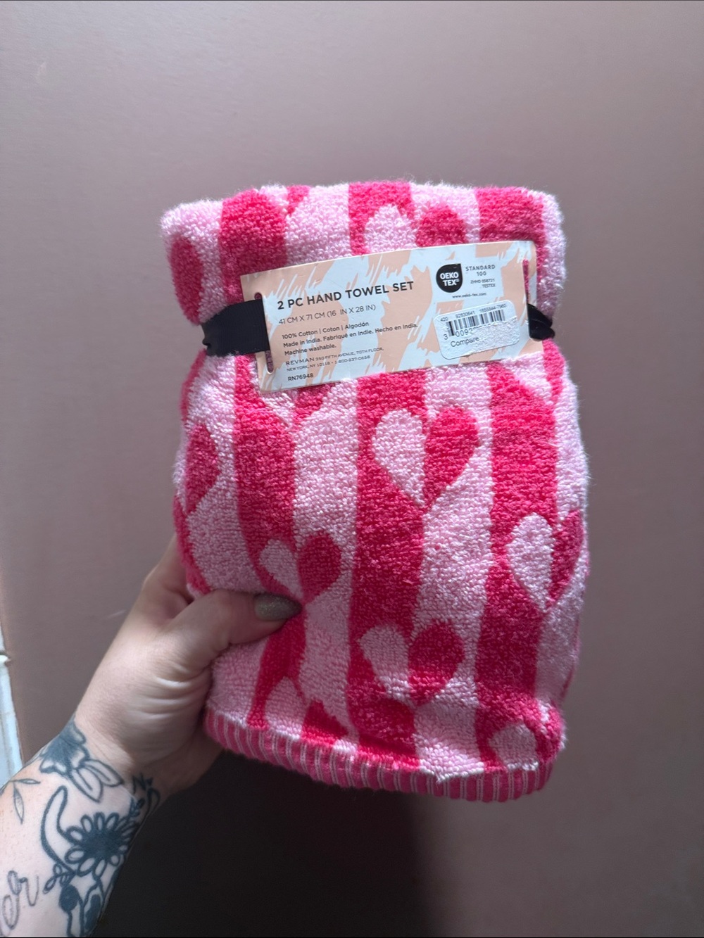 Pink Heart Pattern 2-Pack Hand Towels